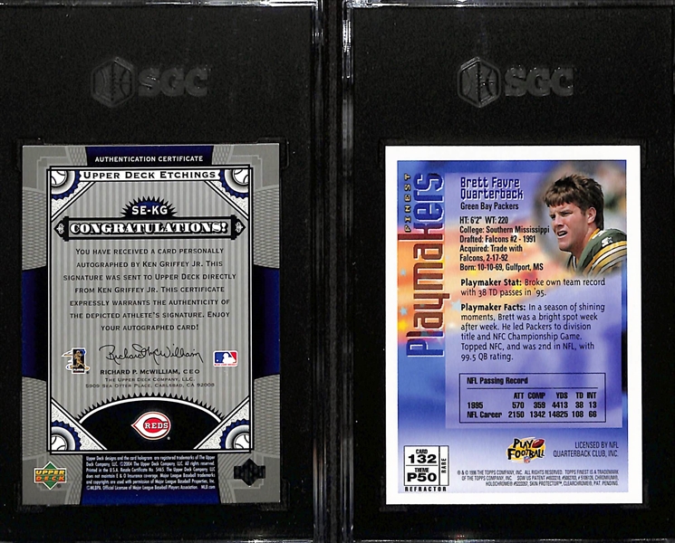 Lot of (2) SGC Graded Sports Cards- 2004 Upper Deck Etchings Ken Griffey Jr Autograph (SGC 8) (10 Auto) (#/50), 1996 Topps Finest Brett Favre Gold Refractor (SGC 8.5)