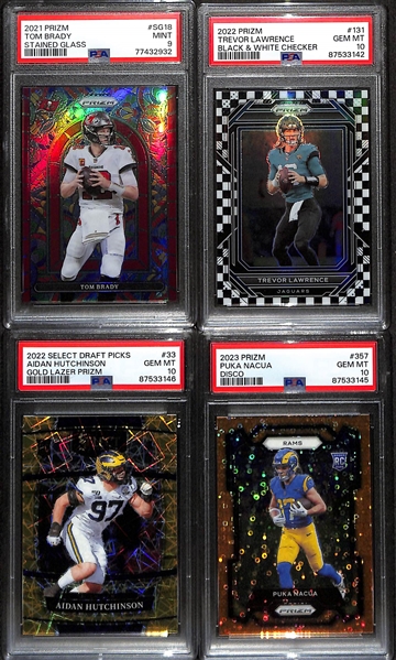 Lot of (4) PSA Graded Football Cards inc. 2021 Prizm Tom Brady Stained Glass Insert Card (PSA 9)