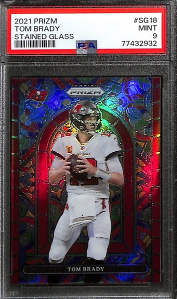 Lot of (4) PSA Graded Football Cards inc. 2021 Prizm Tom Brady Stained Glass Insert Card (PSA 9)