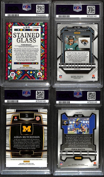 Lot of (4) PSA Graded Football Cards inc. 2021 Prizm Tom Brady Stained Glass Insert Card (PSA 9)