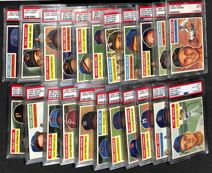 (22) Different Graded 1956 Topps Cards inc. Diering (PSA 7), Marsh (PSA 7), Burbrink (PSA 7), Moon (PSA 6.5), Rivera (PSA 6.5), Score (PSA 6.5), Virdon (PSA 6.5), H. Smith (PSA 6.5), +