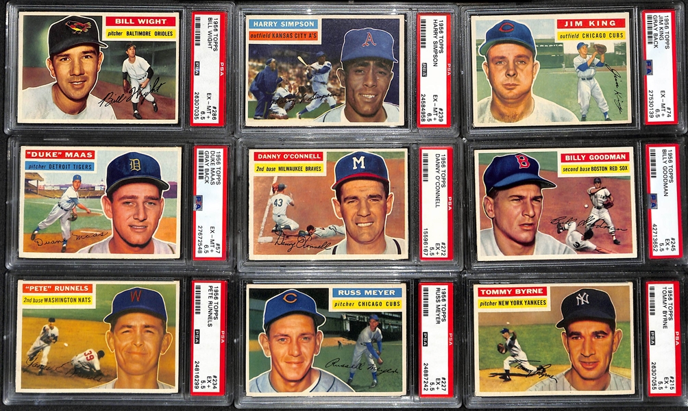 (22) Different Graded 1956 Topps Cards inc. Diering (PSA 7), Marsh (PSA 7), Burbrink (PSA 7), Moon (PSA 6.5), Rivera (PSA 6.5), Score (PSA 6.5), Virdon (PSA 6.5), H. Smith (PSA 6.5), +
