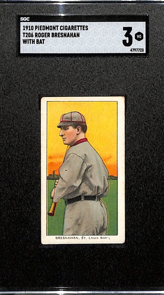 1910 T206 Roger Bresnahan (With Bat) w. Piedmont Cigarettes (350 Subjects, Factory No. 25) Back Graded SGC 3