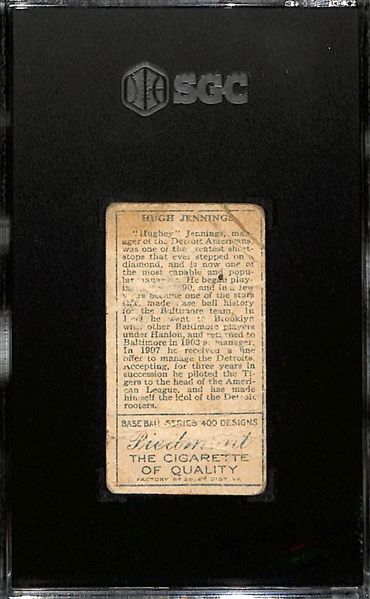 1911 T205 Hugh Jennings (HOF) - Piedmont Cigarettes Graded SGC 1