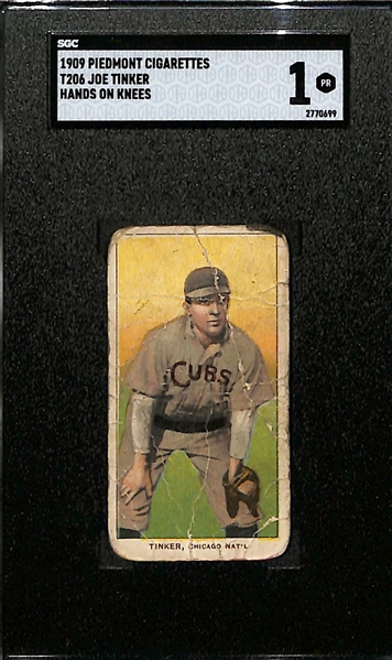1909 T206 Joe Tinker - Hands on Knees (HOF) - Piedmont Cigarettes Graded SGC 1
