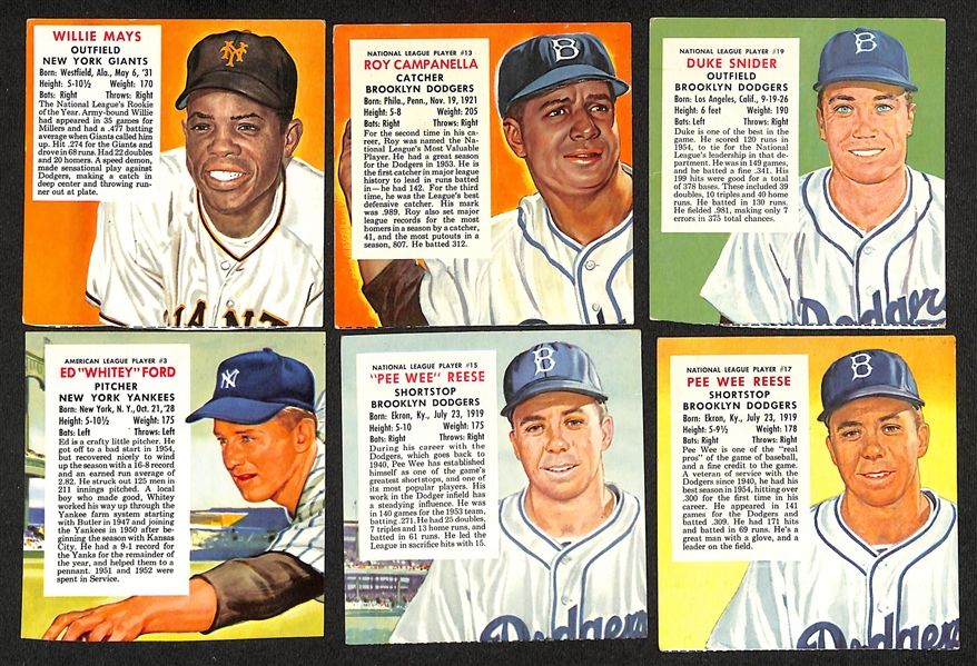 (58) 1954-55 Redman Tobacco Cards (Without Tabs) w. Willie Mays, Roy Campanella, Duke Snider, Ford, (2) Reese, Fox, Spahn, Ashburn, (2) Kluszewski, +