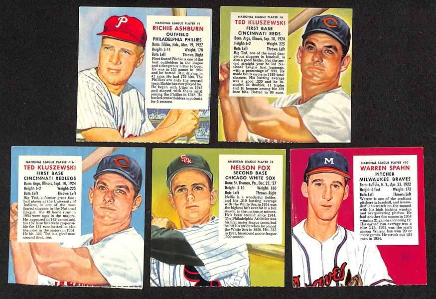 (58) 1954-55 Redman Tobacco Cards (Without Tabs) w. Willie Mays, Roy Campanella, Duke Snider, Ford, (2) Reese, Fox, Spahn, Ashburn, (2) Kluszewski, +