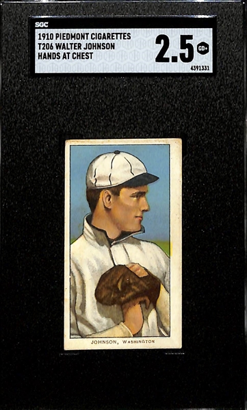 1910 T206 Walter Johnson (Hands at Chest) Piedmont Cigarettes Back - Graded SGC 2.5