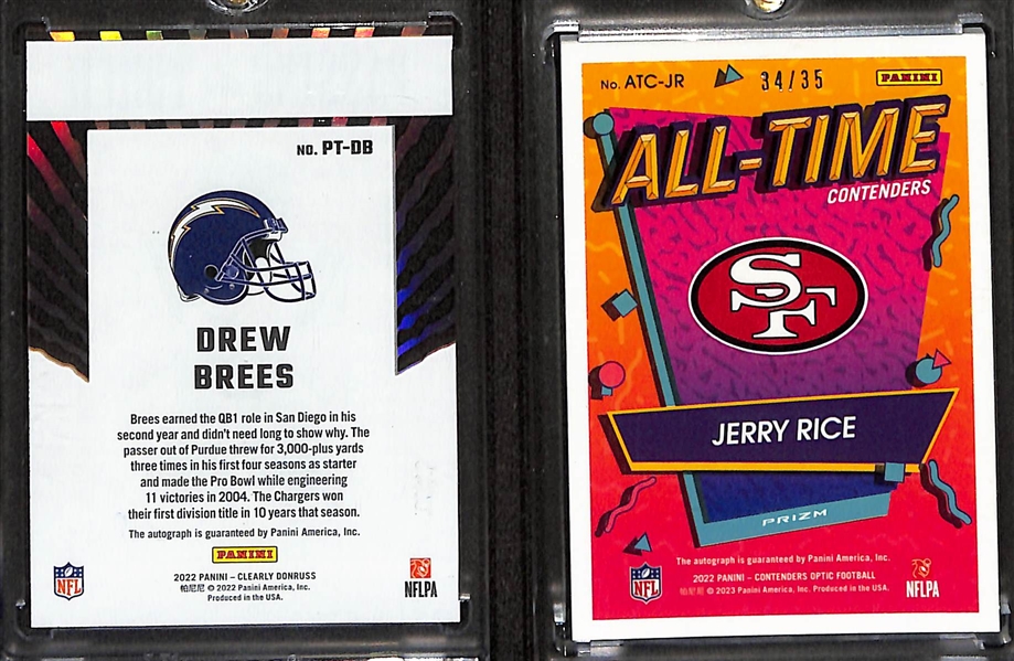 Lot of (2) 2022 Autographed #'d Football Cards w/Drew Brees & HOFer Jerry Rice