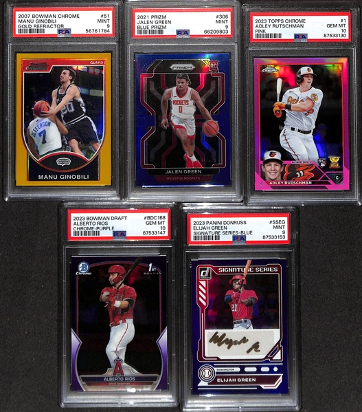 Lot of (5) PSA Graded Basketball and Baseball cards inc. 2007 Manu Ginobili #/99 PSA 9 & Jalen Green #/199 PSA 9