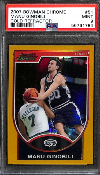 Lot of (5) PSA Graded Basketball and Baseball cards inc. 2007 Manu Ginobili #/99 PSA 9 & Jalen Green #/199 PSA 9