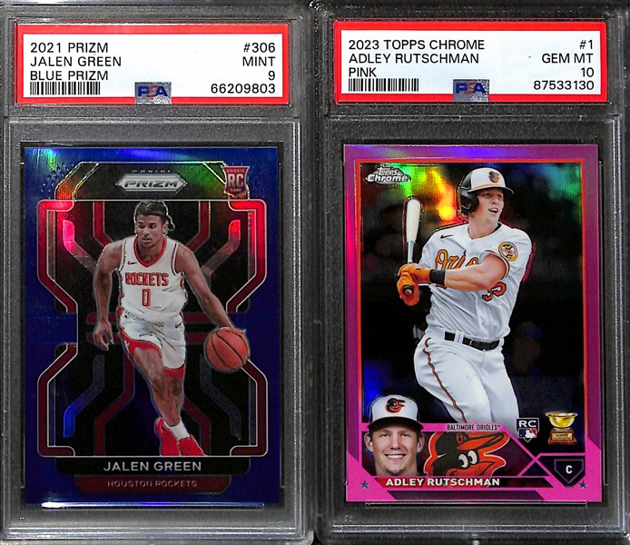 Lot of (5) PSA Graded Basketball and Baseball cards inc. 2007 Manu Ginobili #/99 PSA 9 & Jalen Green #/199 PSA 9