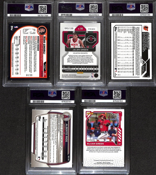 Lot of (5) PSA Graded Basketball and Baseball cards inc. 2007 Manu Ginobili #/99 PSA 9 & Jalen Green #/199 PSA 9