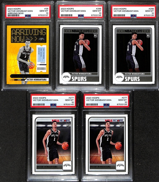 Lot of (5) 2023 NBA Hoops Victor Wembanyama PSA 10 Rookie Cards 