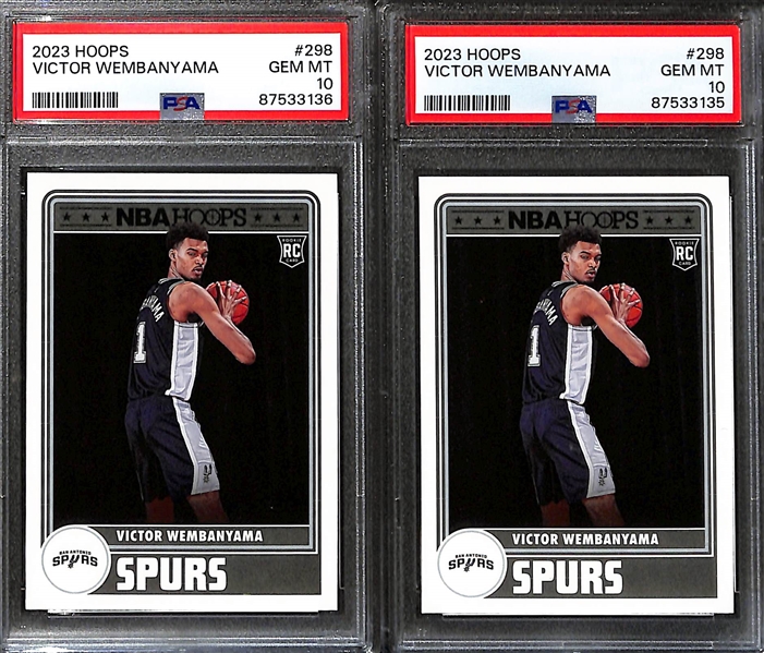 Lot of (5) 2023 NBA Hoops Victor Wembanyama PSA 10 Rookie Cards 