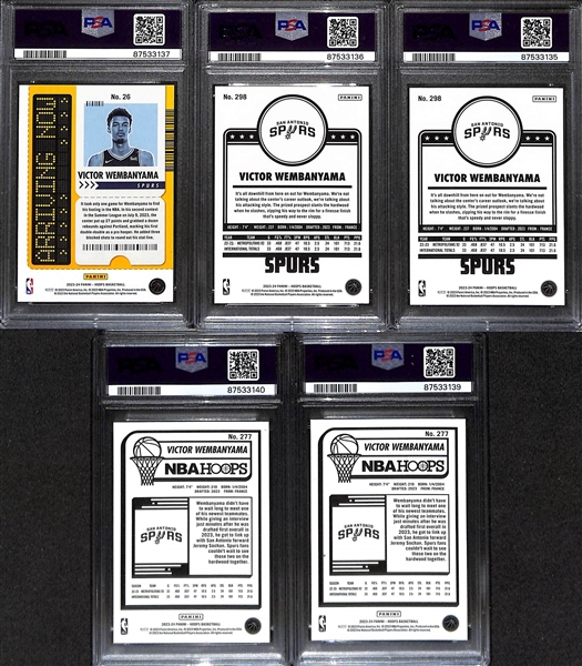 Lot of (5) 2023 NBA Hoops Victor Wembanyama PSA 10 Rookie Cards 