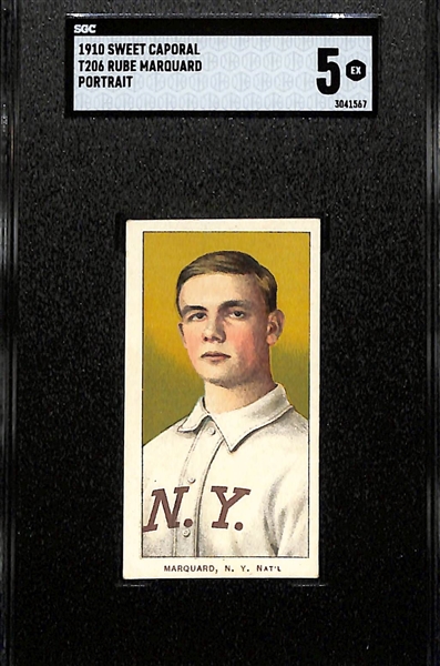 1910 T206 Rube Marquard (Portrait) Sweet Caporal Back - Graded SGC 5