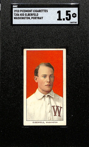 1910 T206 Kid Elberfield (Washington, Portrait) Piedmont Cigarettes Back - Graded SGC 1.5