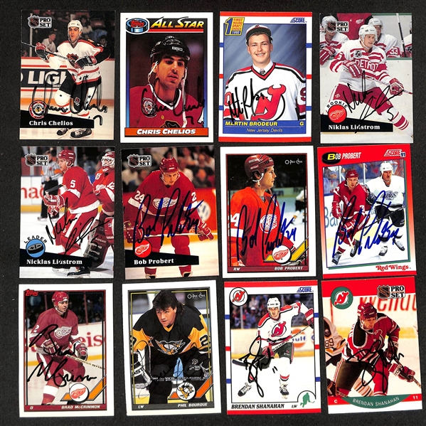 Lot of (300+) Signed Hockey Cards w. Chris Chelios, Martin Brodeur, Niklas Lidstrom, Bob Probert, and others (JSA Auction Letter)