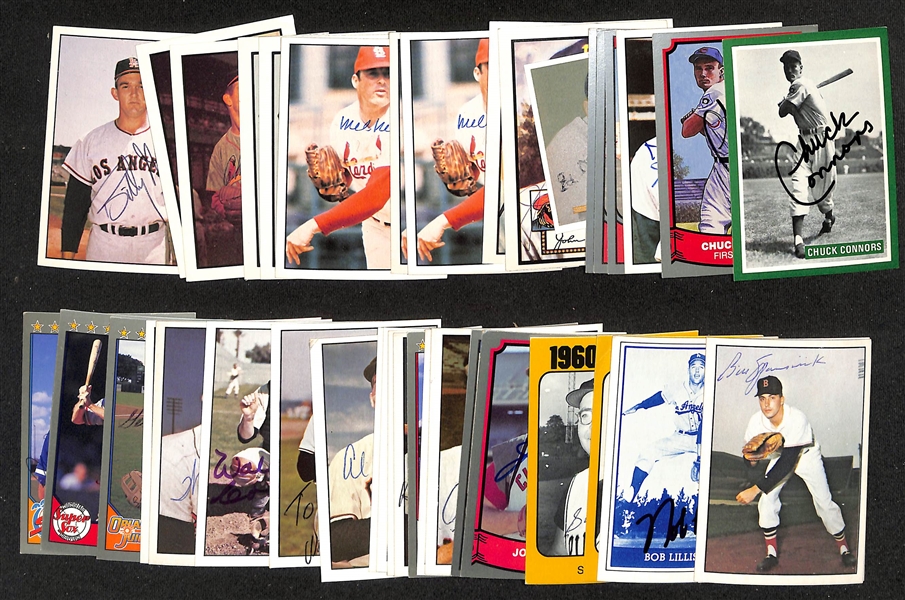 Lot of (30+) Signed Baseball Cards w. Chuck Connors, Duke Snider, Enos Slaughter, Lou Bourdeau, and more (JSA Auction Letter)