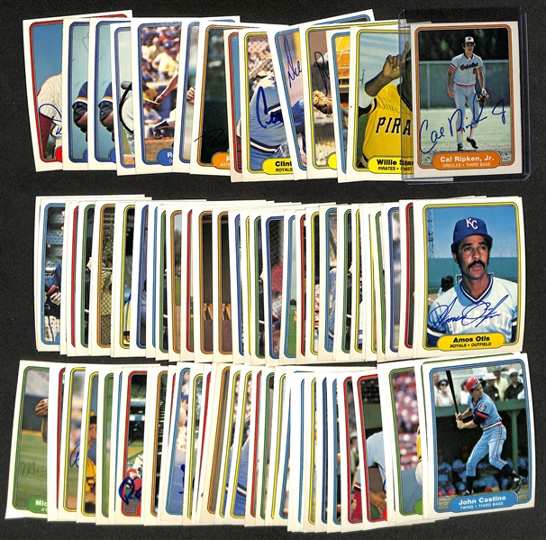 Lot of (87) Signed 1982 Fleer Baseball Cards w. Cal Ripken Jr. Rookie Autograph, Willie Stargell, Al Hrabosky, Rick Wise, and more (JSA Auction Letter)