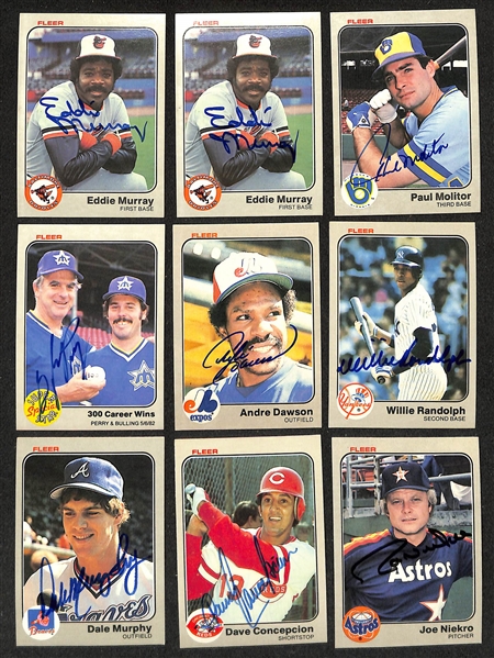 Lot of (297) Signed 1983 Fleer Baseball Cards w. (2) Eddie Murray, Paul Molitor, Gaylord Perry + more (JSA Auction Letter). 