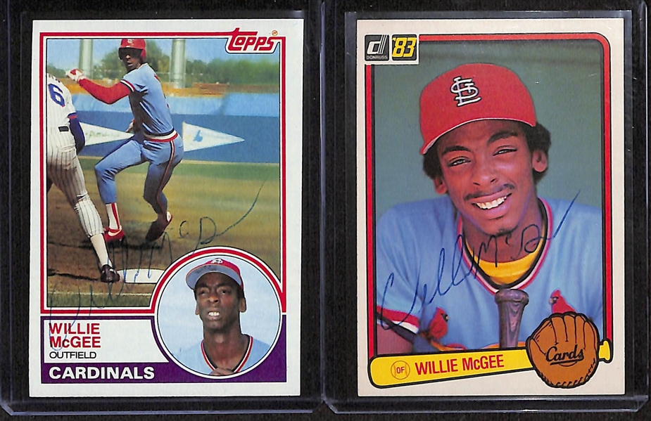 (7) Signed 1983 Baseball Rookie Cards w. Ryne Sandberg Fleer & Topps, Willie McGee Fleer, Topps, & Donruss, Frank Viola Fleer & Donruss (JSA Auction Letter)