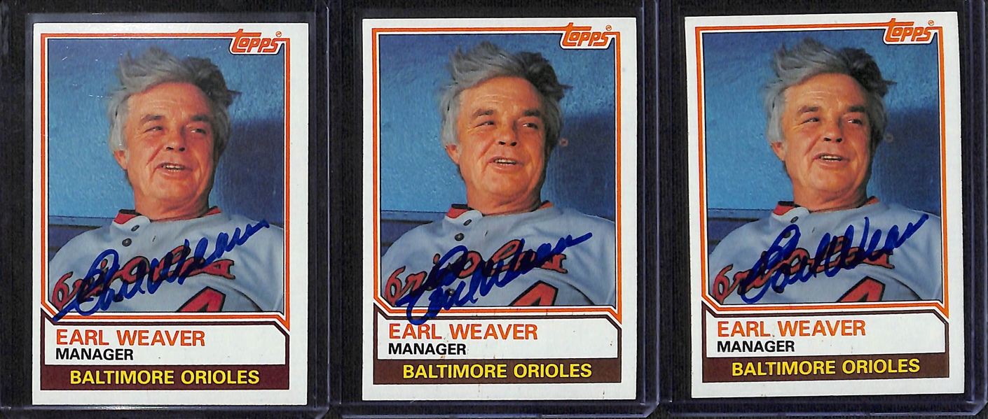(8) Signed 1982-1983 Orioles Cards w. 1982 Donruss Cal Ripken Jr. Rookie, 1983 Topps Eddie Murray, (3) 1983 Topps Earl Weaver + more (JSA Auction Letter)