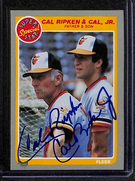 (3) Signed 1985 Fleer Cal Ripken Jr & Sr. (JSA Auction Letter)