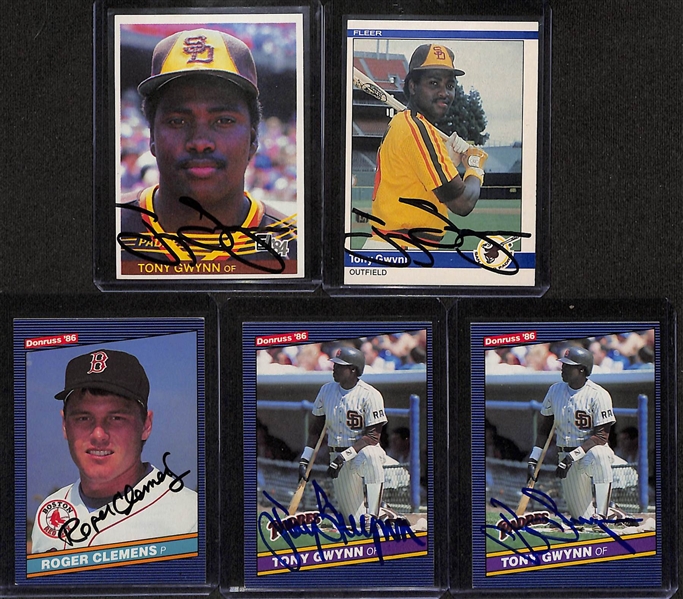 (3) Signed Tony Gwynn Baseball Cards w. 1984 Donruss, 1984 Fleer, and (3) 1986 Donruss (JSA Auction Letter)