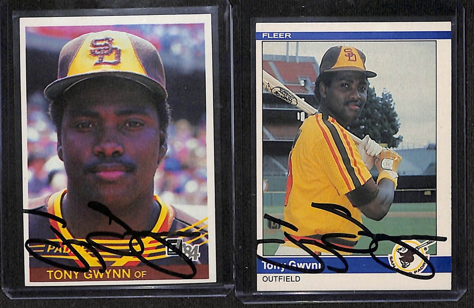 (3) Signed Tony Gwynn Baseball Cards w. 1984 Donruss, 1984 Fleer, and (3) 1986 Donruss (JSA Auction Letter)