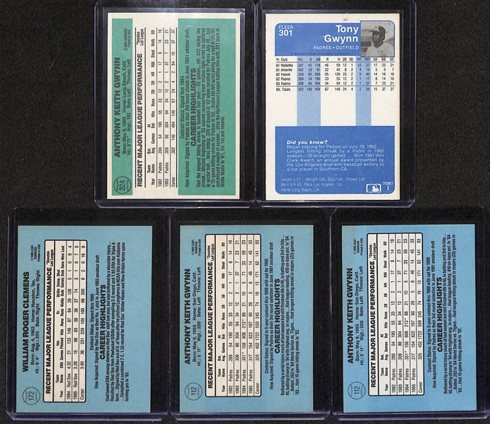(3) Signed Tony Gwynn Baseball Cards w. 1984 Donruss, 1984 Fleer, and (3) 1986 Donruss (JSA Auction Letter)