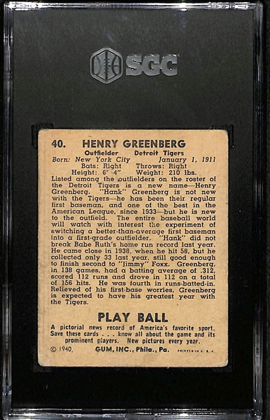 1940 Playball Hank Greenberg SGC 2.5 
