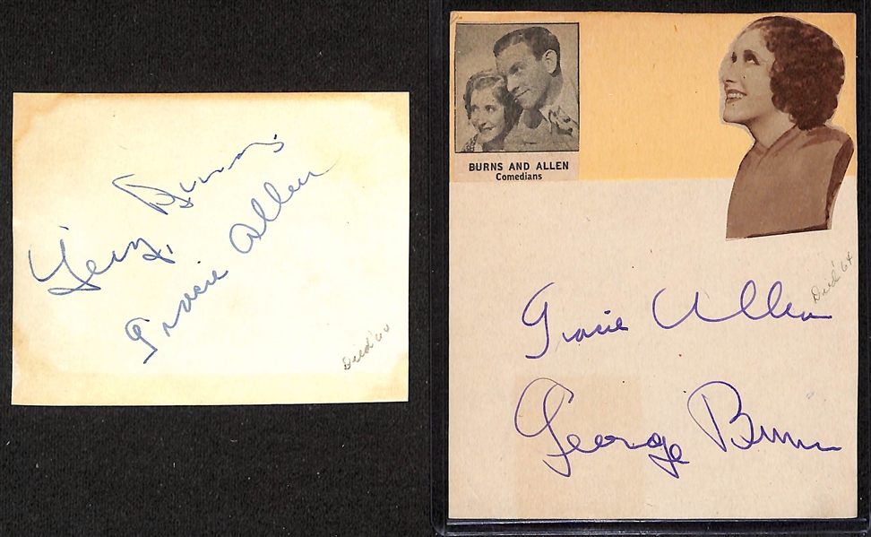 (2) Index Cards Dual-Signed by Both George Burns & Gracie Allen (JSA Auction Letter)
