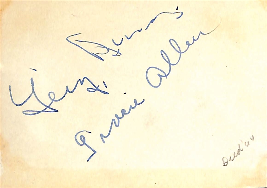 (2) Index Cards Dual-Signed by Both George Burns & Gracie Allen (JSA Auction Letter)