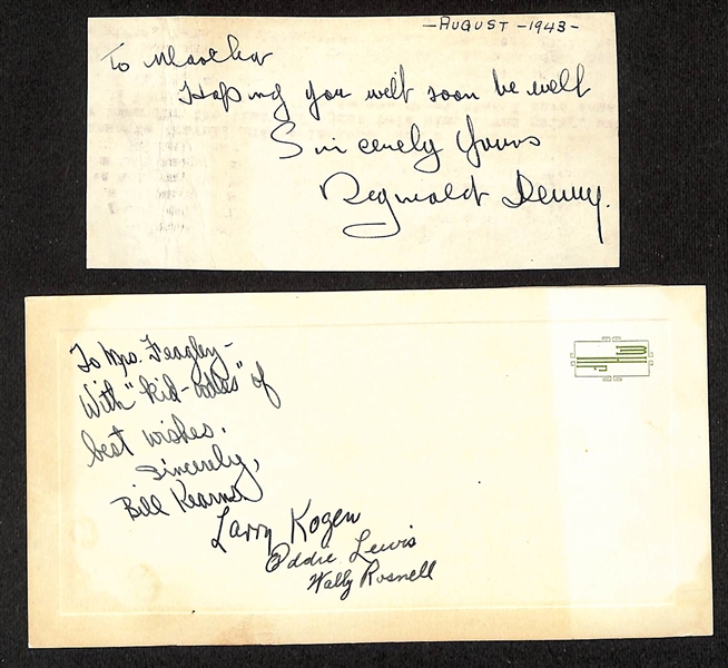 (7) Vintage Entertainment Autographs w. Sterling Holloway (d. 1992, Winnie the Pooh), Wallace Beery (d. 1949), Joe E. Brown (d. 1973, comedian), Reginald Denny (d. 1967, actor), & The Kidoodlers...