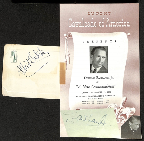 Vintage Autograph Lot w. Douglas Fairbanks Jr. (d. 1990), Al Dexter (1943 Hit Pistol Packin' Mama), Philip Reed, Albert Dekker, and 10+ Other SIgned Items (JSA Auction Letter)