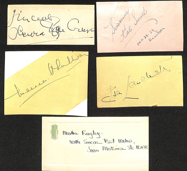 Vintage Autograph Lot w. Laura Hope Crews (d. 1942, Aunt Pittypat in Gone with the Wind), Kate Smith (d. 1986, God Bless America Fame), Maureen O'Sullivan (d. 1998, Jane in Tarzan), Elsa...