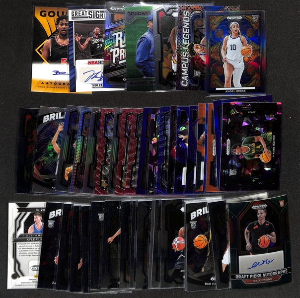 Lot of (44) Various Basketball Cards inc. 2024 Prizm Draft Picks Angel Reese Stained Glass RC & 2024 Prizm Draft Picks Jared McCain RC Snakeskin Campus Legend
