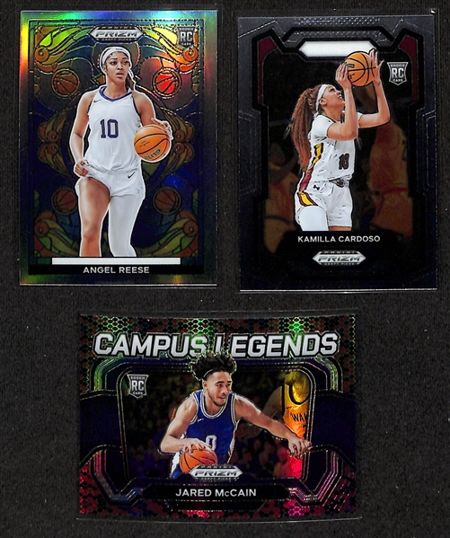 Lot of (44) Various Basketball Cards inc. 2024 Prizm Draft Picks Angel Reese Stained Glass RC & 2024 Prizm Draft Picks Jared McCain RC Snakeskin Campus Legend