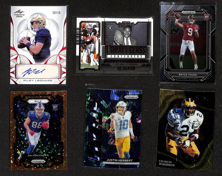 Lot of (60+) 2021-2024 College & Pro Football Cards inc. Riley Leonard Auto, Bo Jackson, Bryce Young
