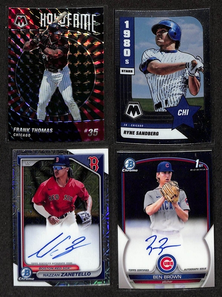 Lot of (65+) 2022-24 Baseball Cards inc. 2023 Panini Mosaic Spencer Strider RC, 2023 Bowman Chrome Teddy McGraw Auto RC, 2022 Mosaic Christian Yelich BANG!