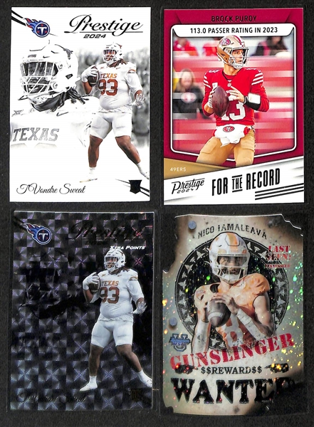 Lot of (55+) 2024 Football Cards inc. Panini Prestige #20 Lamar Jackson Hyper Extra Points and 2024 Leaf Trinity Cameron Ward Auto #/25