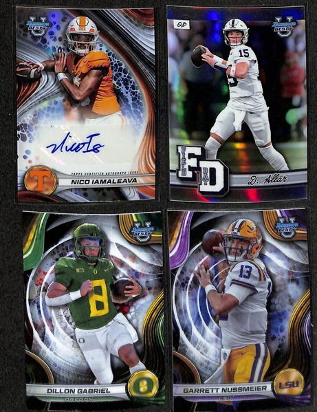 Lot of (55+) 2024 Football Cards inc. Panini Prestige #20 Lamar Jackson Hyper Extra Points and 2024 Leaf Trinity Cameron Ward Auto #/25