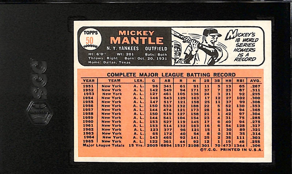 1966 Topps Mickey Mantle #50 Graded SGC 5 (EX)