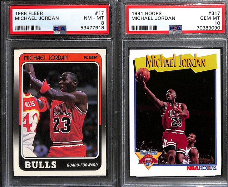 Lot of (4) PSA Graded Sports Cards - (3) Michael Jordan (1988 Fleer PSA 8, 1991 Hoops PSA 10, 1996 Topps PSA 10) & 2022 Bowman Chrome Oswaldo Cabrera Auto PSA 10 