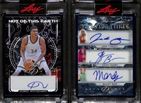 Lot of (2) 2024 Leaf Decadence Autographed Cards - Giannis Antetokounmpo "Not of This Earth" #5/5 & "The Epic Three" Jade Cargill, Sasha Banks, Mandy Rose #4/10