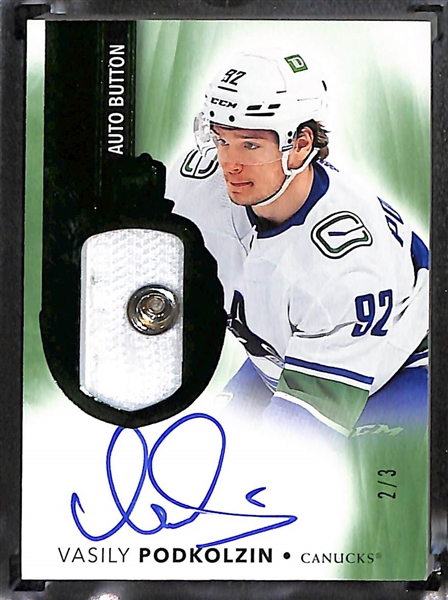Lot of (5) 2021-22 The Cup Hockey Cards w. Vasily Podkolzin Rookie Autograph Button #2/3 + more