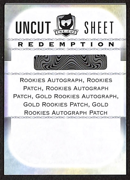2022-23 The Cup Hockey Uncut Sheet Redemption Including Rookies Autograph, Rookies Patch, Rookies Autograph Patch, Gold Rookies Autograph, Gold Rookies Patch, Gold Rookies Autograph Patch 