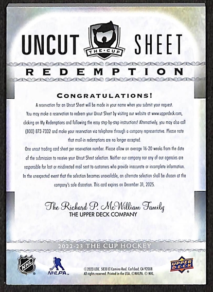 2022-23 The Cup Hockey Uncut Sheet Redemption Including Rookies Autograph, Rookies Patch, Rookies Autograph Patch, Gold Rookies Autograph, Gold Rookies Patch, Gold Rookies Autograph Patch 